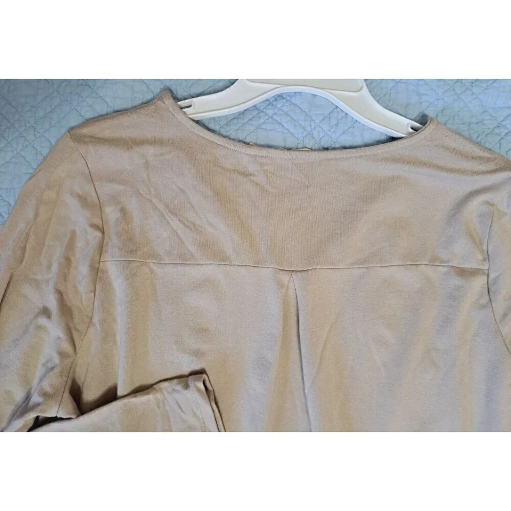 Soft Surroundings L Beige V-Neck Long Sleeve Rayon Curved Hem Tunic